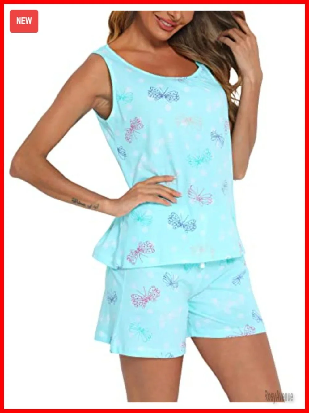 Cotton Blend Sleeveless Tank and Shorts Pajama Set - Two Piece Sleepwear